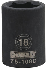 DeWALT DWMT75108OSP Deep Impact Socket, 18 mm Socket, 1/2 in Drive, 6-Point, Steel, Black Oxide